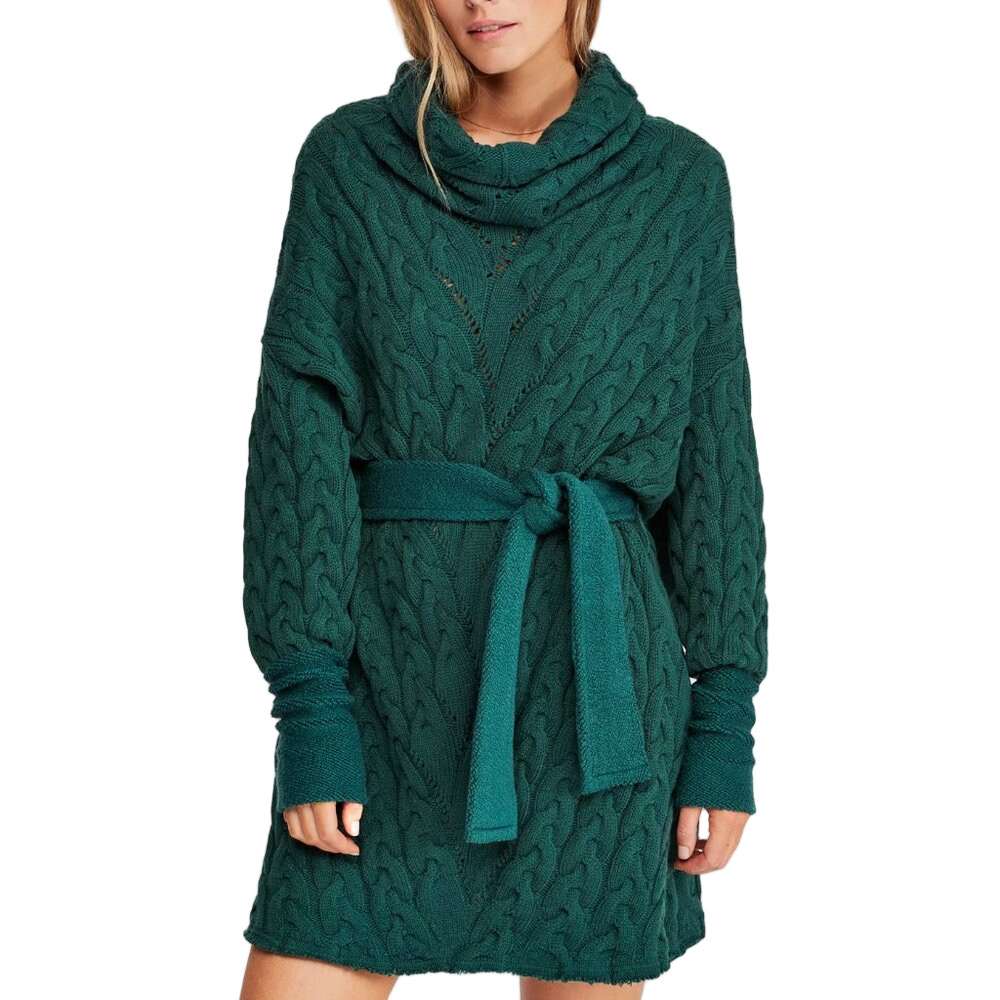 Free People For The Love Of Cables Sweater Dress Green Size Small (Missing Belt)
